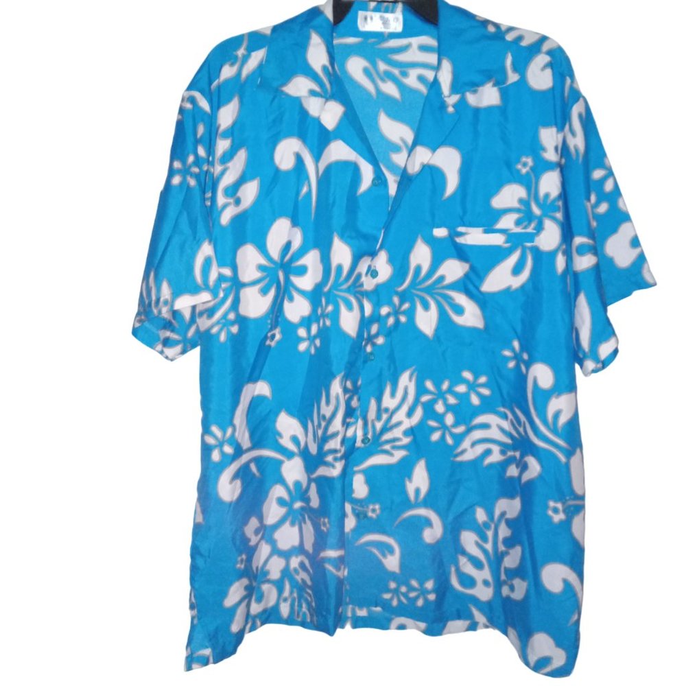 V.H.O. Funky Hawaiian Shirt short-sleeve Turquoise Hibiscus print – size XL